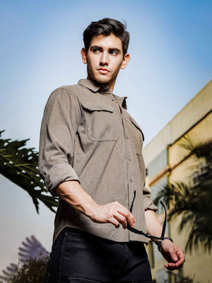 HERE&NOW Men Solid Casual Brown Shirt