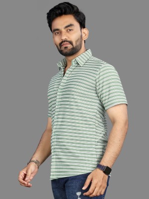 METRONAUT Men Striped Casual Light Green Shirt