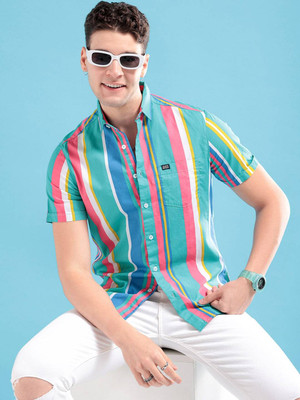 The Indian Garage Co. Men Striped Casual Green Shirt