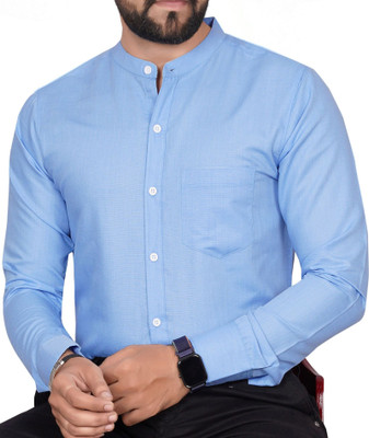 GLOBAL NOMAD Men Solid Casual Light Blue Shirt