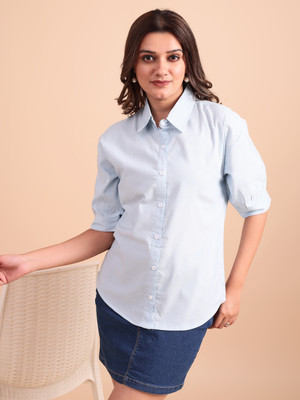 DL Fashion Women Self Design, Solid Casual Blue Shirt