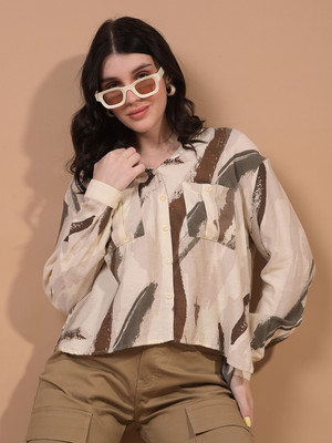 CRIMSOUNE CLUB Women Printed Casual Brown Shirt