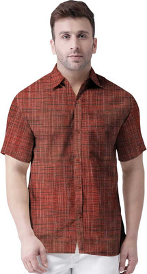 Jk Khan Men Self Design Casual Orange Shirt
