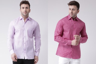 RIAG Men Solid Casual Purple, Pink Shirt(Pack of 2)