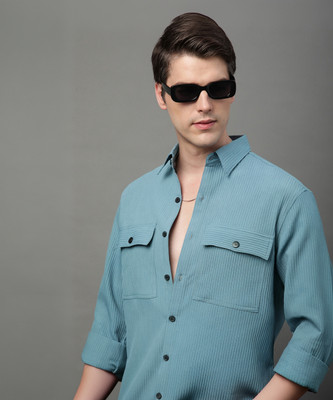 Voroxy Men Self Design Casual Grey Shirt