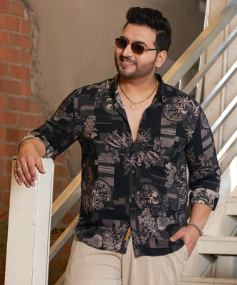 Instafab Plus Men Printed Casual Black Shirt