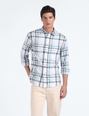 FLYING MACHINE Men Checkered Casual Grey Shirt