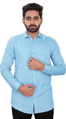 Vilantra Collection Men Solid Casual Light Blue Shirt