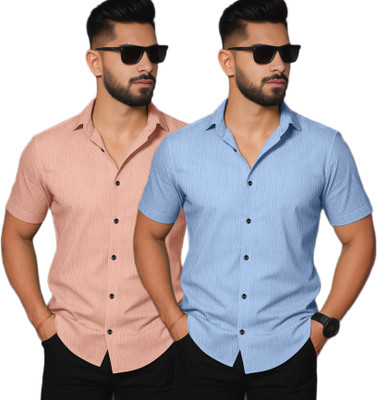 Khushi Creation Men Solid Casual Orange Shirt(Pack of 2)