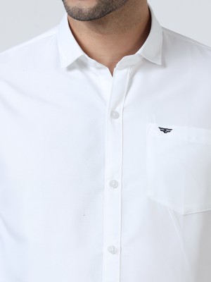 RESERIO Men Solid Formal White Shirt