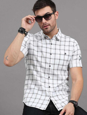 Garry Richards Men Checkered Casual White Shirt