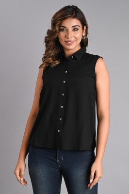 Anutarra Women Solid Casual Black Shirt