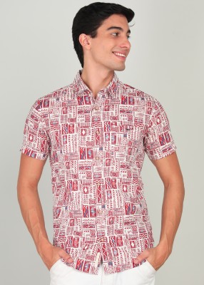 MUFTI Men Printed Casual Red Shirt