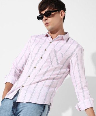 CAMPUS SUTRA Men Striped Casual Pink, Grey Shirt