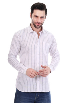 BEEDARK Men Striped Casual White Shirt