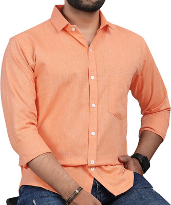 METRONAUT Men Solid Casual Orange Shirt