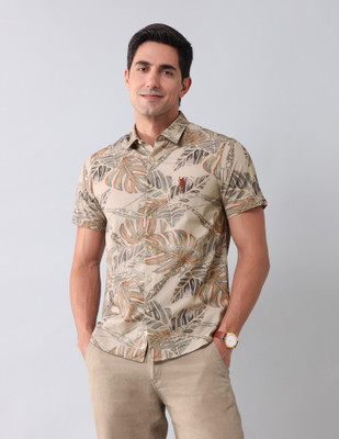 U.S. POLO ASSN. Men Printed Casual Brown Shirt