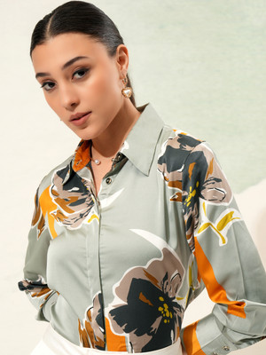 Tokyo Talkies Women Printed Casual Grey Shirt
