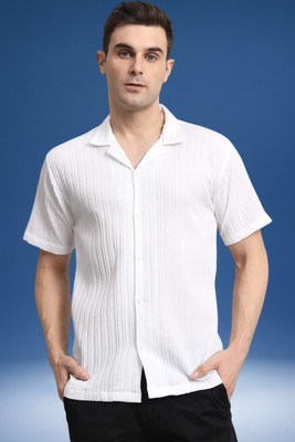 A Dearise Men Self Design Casual White Shirt