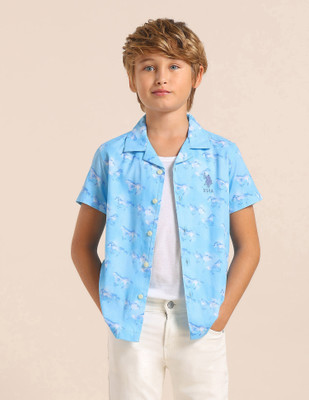 U.S. POLO ASSN. Boys Printed Casual Blue Shirt