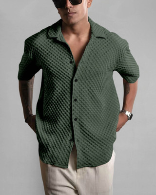 Moda Rapido Men Self Design Casual Green Shirt