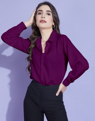 Selvia Women Self Design Formal Purple Shirt