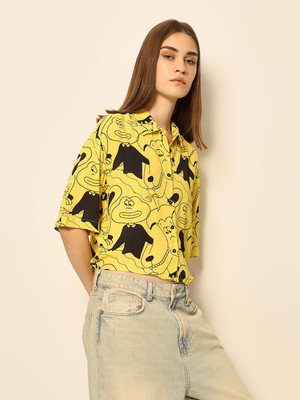 ONLY Women Printed Casual Yellow Shirt