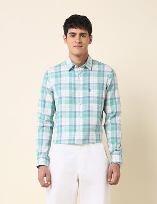 U.S. POLO ASSN. Men Checkered Casual Green, White Shirt