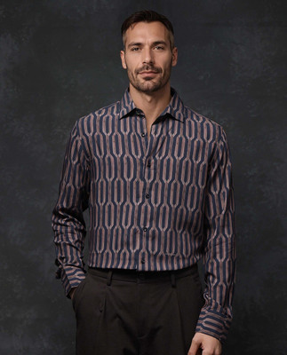 RARE RABBIT Men Printed Formal Black Shirt