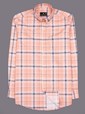 HOC Men Checkered Formal Orange Shirt