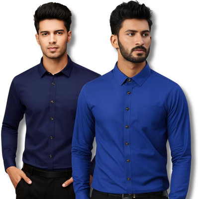 CROWNTAIL Men Solid Casual Dark Blue Shirt(Pack of 2)
