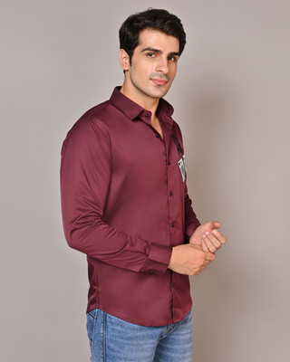 white apple jns Men Solid Party Maroon Shirt