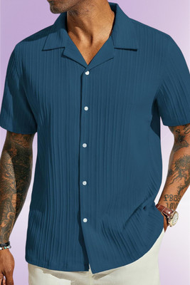 A Dearise Trend Men Self Design Casual Blue Shirt