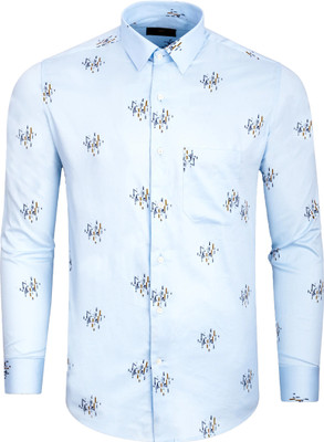 french crown Men Printed Casual Blue Shirt