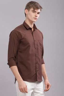 Uzmax Men Solid Casual Brown Shirt