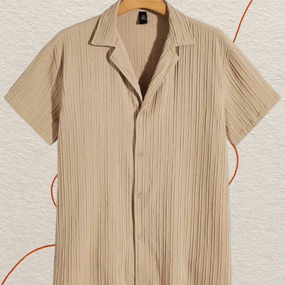 Looksky Men Striped, Self Design Casual Cream Shirt