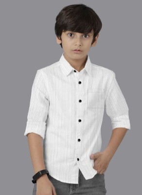 STUD APPARELS Boys Striped Casual White Shirt