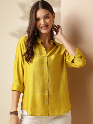 ANOUK Women Solid Casual Yellow Shirt