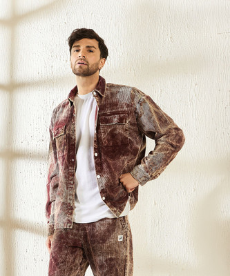 FUGAZEE Men Self Design Casual Beige, Maroon Shirt