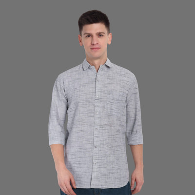Garment Globe Men Self Design Casual Grey Shirt