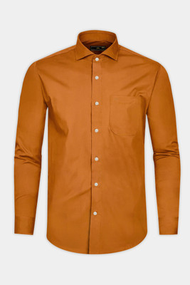 french crown Men Solid Formal Orange Shirt