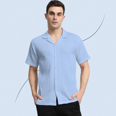 A Sti Men Self Design Casual Light Blue Shirt