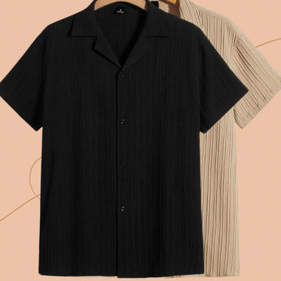 Jenil Fashion Men Self Design Casual Black, Cream Shirt(Pack of 2)