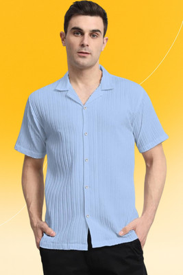 A Dearise Trend Men Self Design Casual Light Blue Shirt