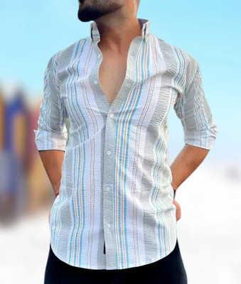 VASTRAM TREND Men Striped Formal White Shirt