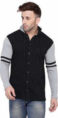 GEUM Men Color Block Casual Black, Grey Shirt