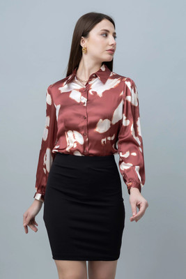 PURYS Women Striped Casual Brown, White Shirt