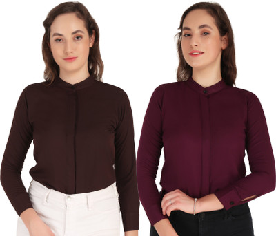 HEAVENS CREATIONS Women Solid Casual Brown, Maroon Shirt(Pack of 2)