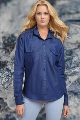 HouseOfCommon Women Solid Casual Blue Shirt