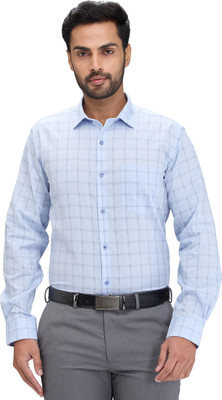 PARK AVENUE Men Checkered Formal Blue Shirt